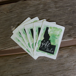 A Gift from Idaho 6-pack Tag, Watercolor. Teal, Purple Or Green in Color.
