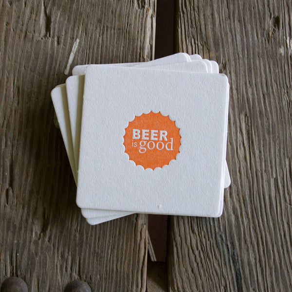 BEER is GOOD Coasters, modern beer cap design