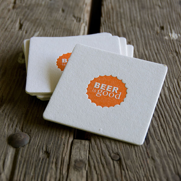 BEER is GOOD Coasters, modern beer cap design