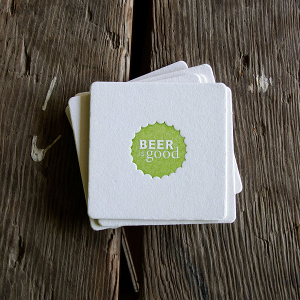 BEER is GOOD Coasters, modern beer cap design