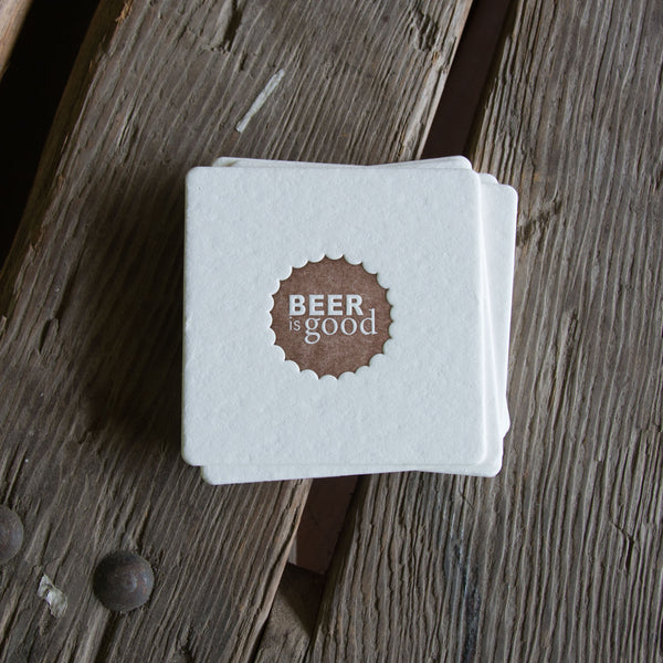 BEER is GOOD Coasters, modern beer cap design