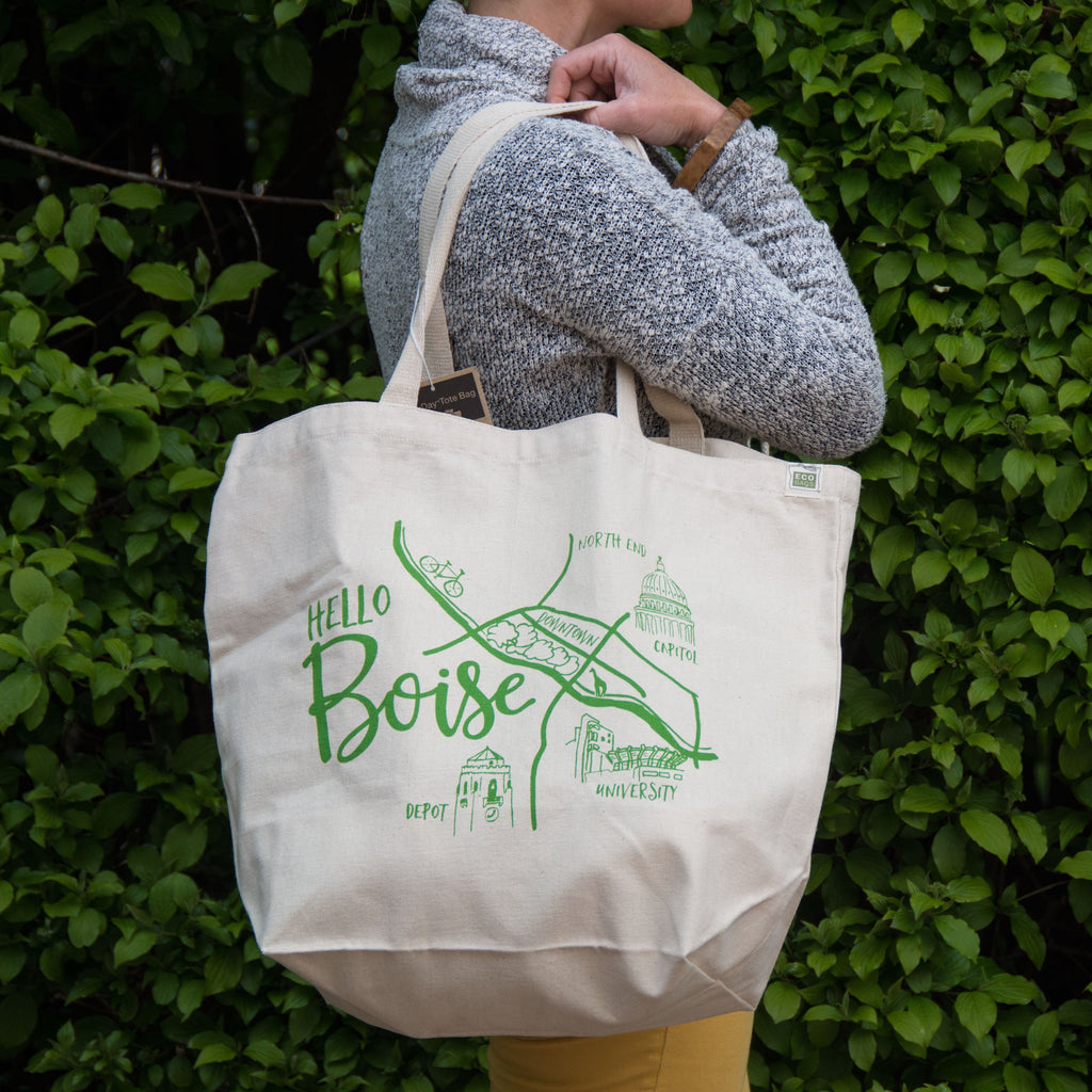 Boise Map Tote Bag hand screen printed Large heavy duty canvas bag
