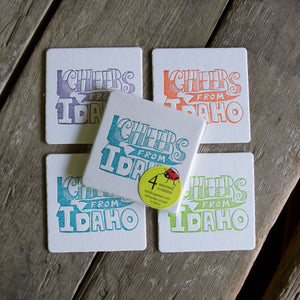 Cheers from Idaho Coasters,  (Letterpress printed, 3.5 inches) set of 4, perfect gift