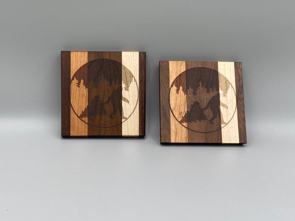 Big Foot Christmas Coaster 2 pack - hardwood