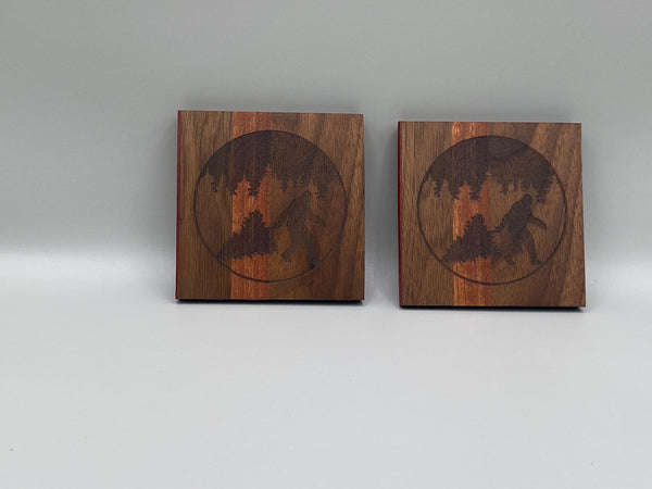 Big Foot Christmas Coaster 2 pack - hardwood