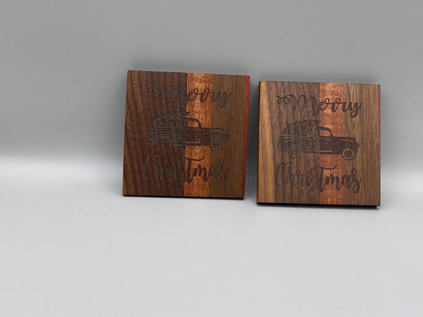 Christmas Truck Coaster 2 pack - hardwood