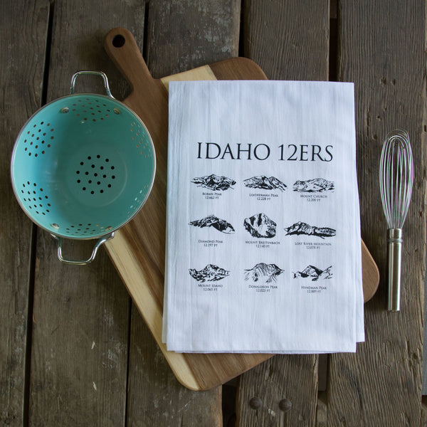 12ers Idaho Mountains Tea Towel, flour sack dish towel