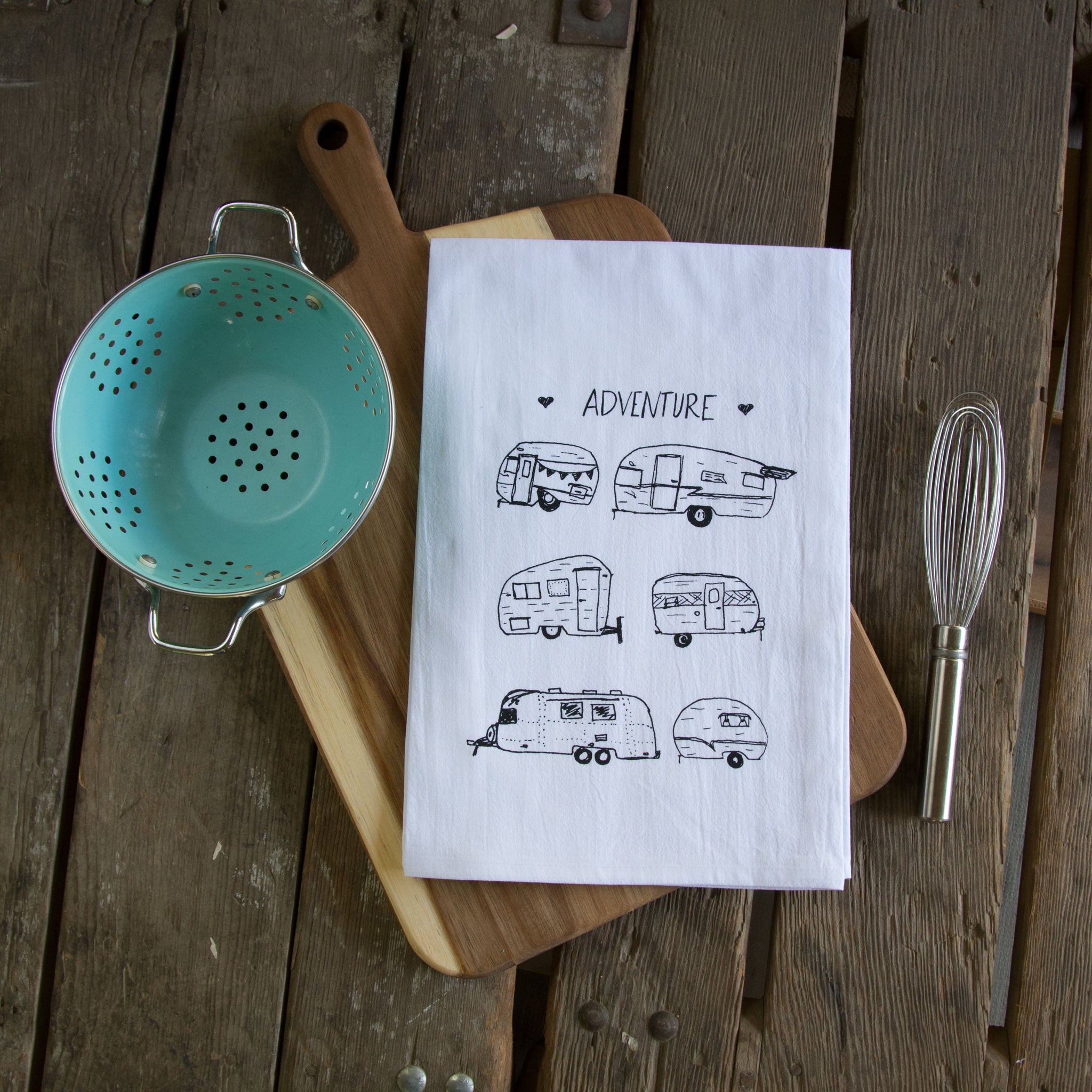 Vintage Campers Tea Towel, flour sack towel