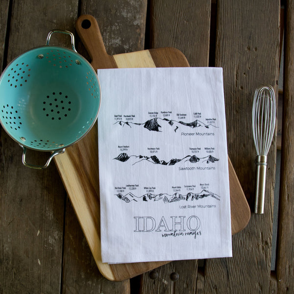 Idaho Mountain Ranges Tea Towel, flour sack dish towel