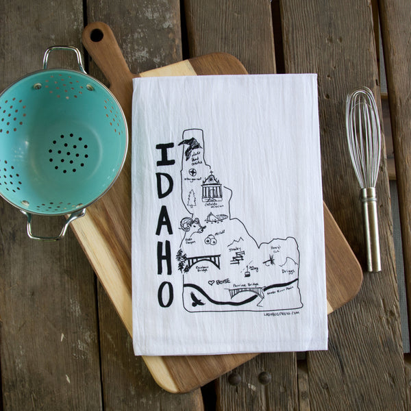 Idaho Map Tea Towel, flour sack towel