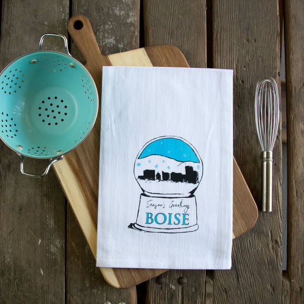 Boise Snowglobe Tea Towel, flour sack towel