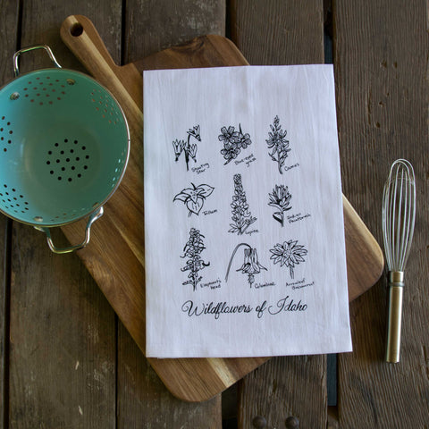 Wildflowers of Idaho Screen Printed Tea Towel, flour sack dish towel