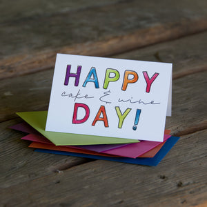 Happy Cake and Wine Day, letterpress printed greeting card