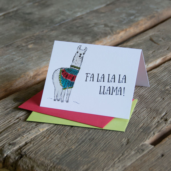Fa la la Llama Card, Letterpress Printed Greeting Card