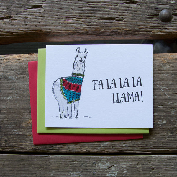 Fa la la Llama Card, Letterpress Printed Greeting Card