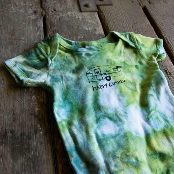 Happy Camper Onesie, Eco-friendly Water-based Inks Assorted Colors