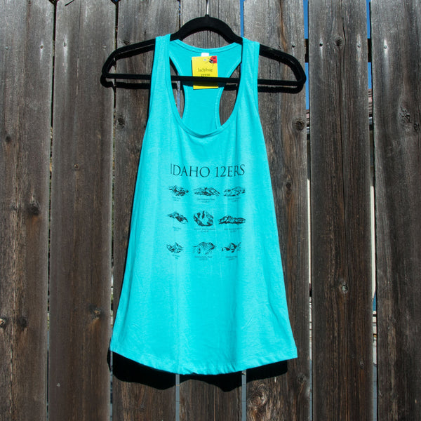 Idaho 12ers Mountain Peaks Women's tank top, screen printed with eco-friendly waterbased inks, adult sizes