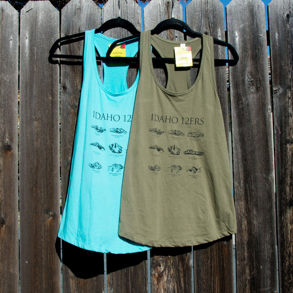 Idaho 12ers Mountain Peaks Women's tank top, screen printed with eco-friendly waterbased inks, adult sizes