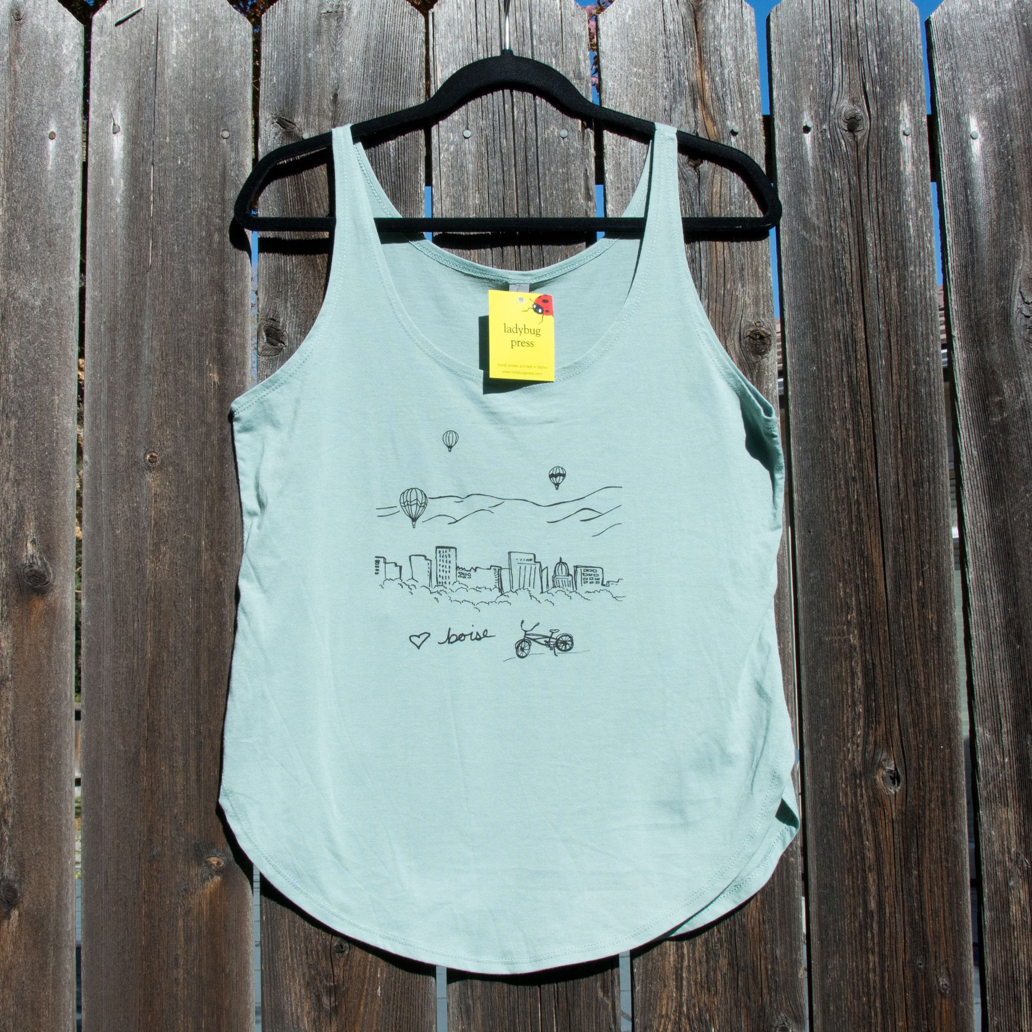 Boise Balloon tank top, screen printed with eco-friendly waterbased inks, adult sizes, women