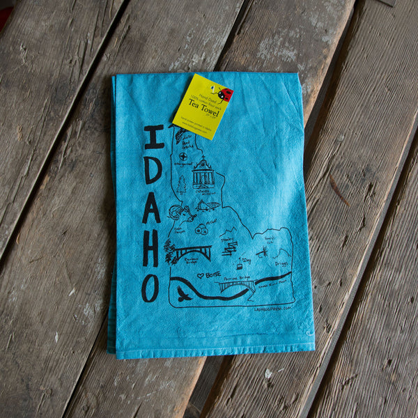 Hand-dyed Idaho Map Screen Printed Tea Towel, flour sack towel