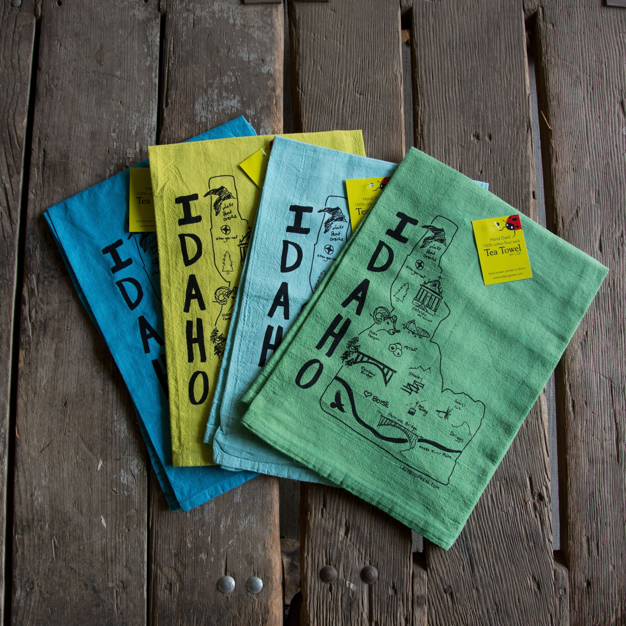 Hand-dyed Idaho Map Screen Printed Tea Towel, flour sack towel