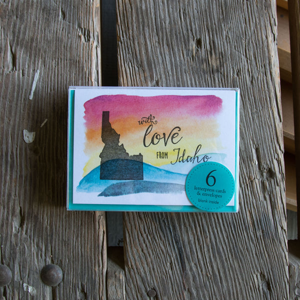 With love from Idaho card, letterpress printed eco friendly