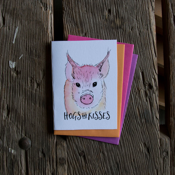 Hogs and kisses, letterpress printed card. Eco friendly