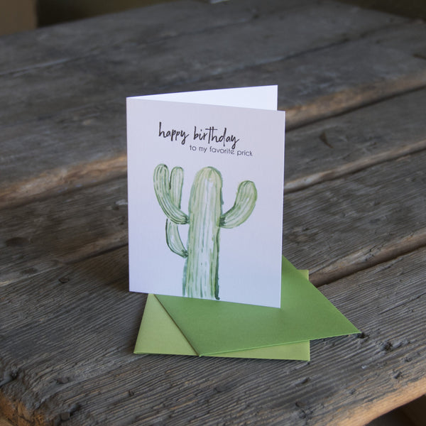 Happy birthday to my favorite prick, cactus card, letterpress printed eco friendly