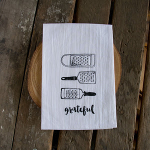 Grateful Screen Printed Tea Towel, flour sack towel vintage graters