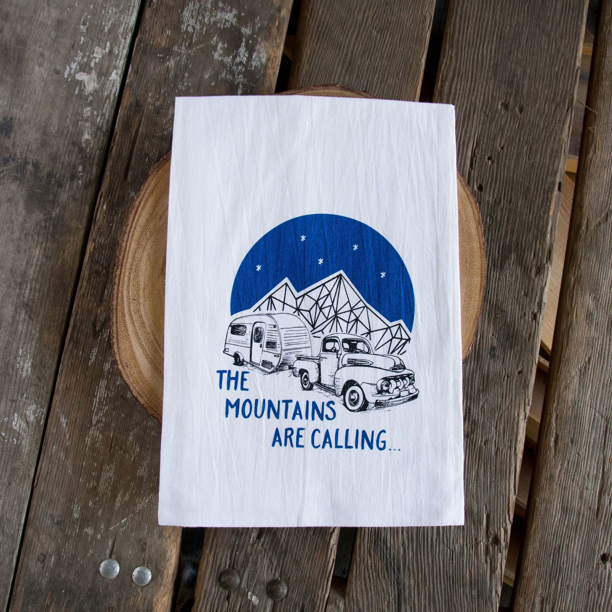 The Mountains are Calling Screen Printed Tea Towel, flour sack towel