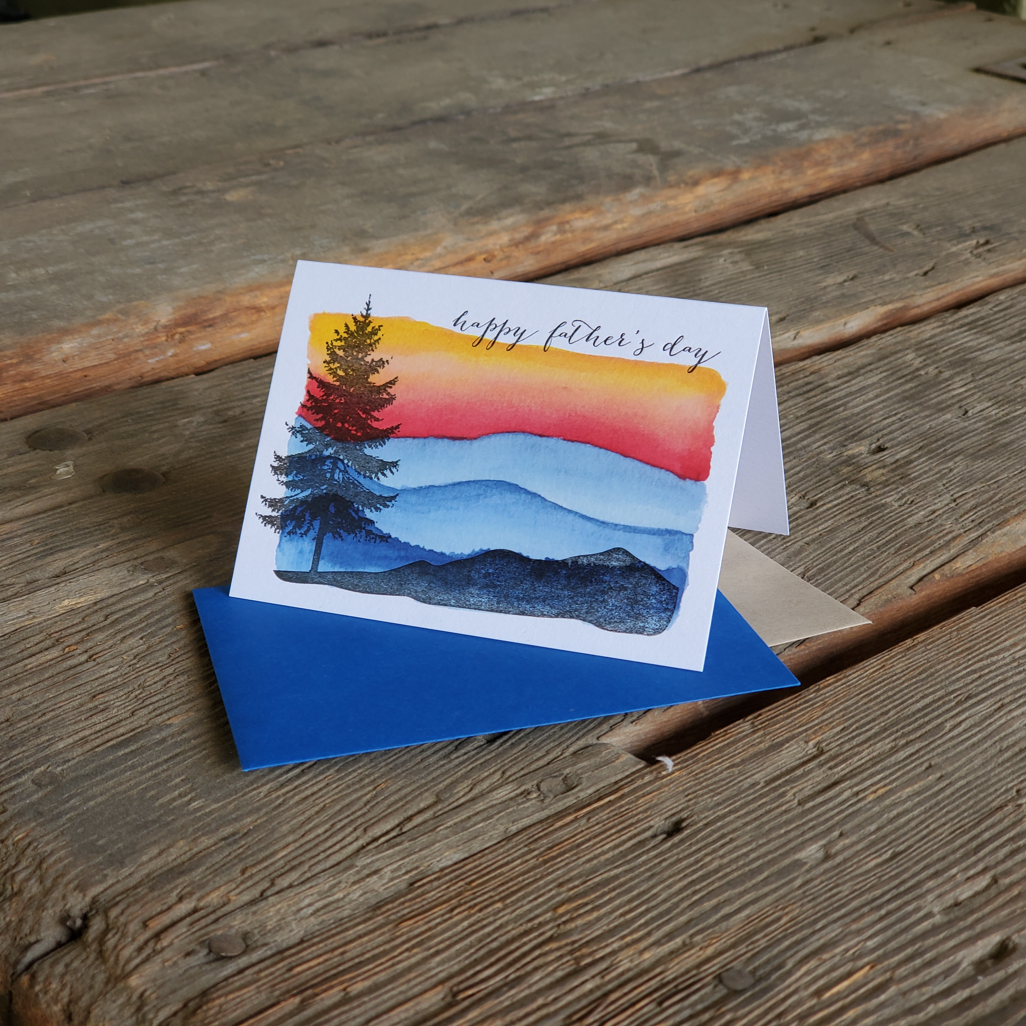 Happy Father's day tree and mountains, letterpress printed card