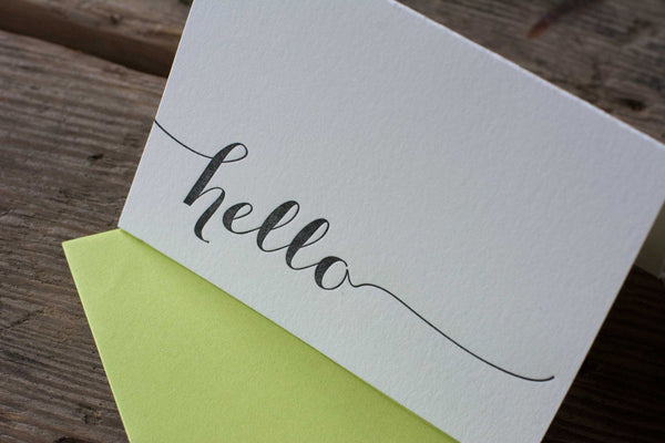 hello cards, letterpress printed card. Eco friendly