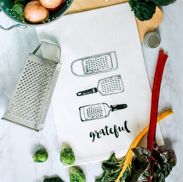 Grateful Screen Printed Tea Towel, flour sack towel vintage graters