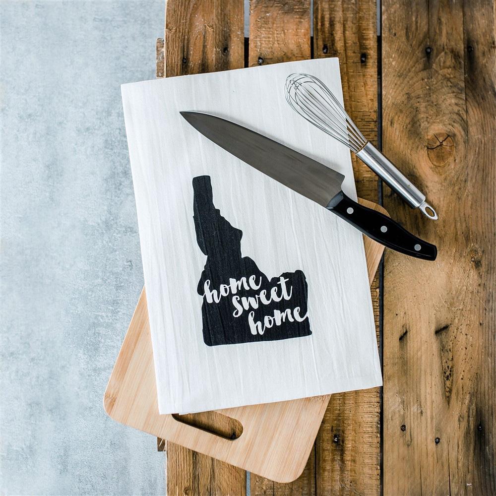 Home Sweet Home Idaho Tea Towel, Hand Drawn and Screen Printed Flour Sack Towel