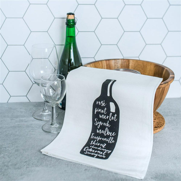 Wine Bottle Tea Towel, flour sack dish towel