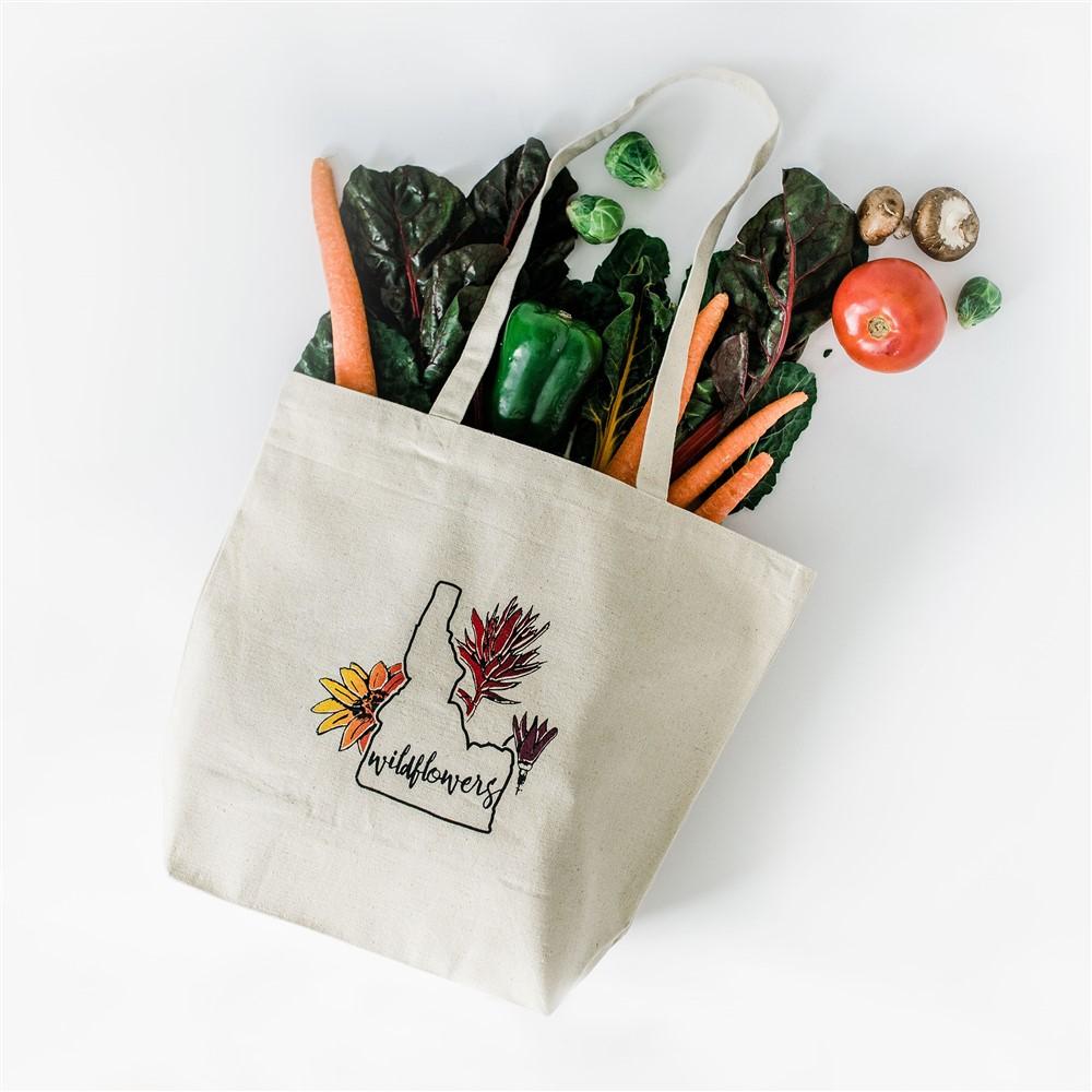 Idaho Wildflowers Screen Printed Tote Bag, Large heavy duty canvas bag