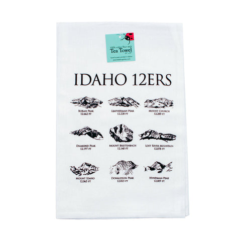 12ers Idaho Mountains Screen Printed Tea Towel, flour sack dish towel