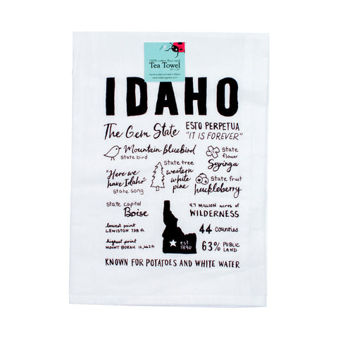 Idaho Facts Tea Towel, Hand drawn and Screen Printed flour sack towel