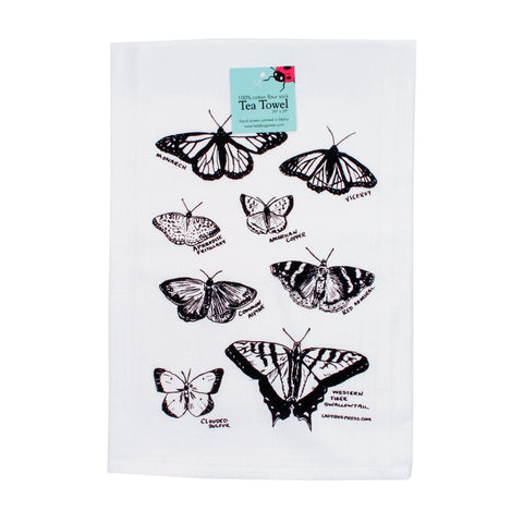 Butterfly Tea Towel, Screen Printed flour sack dish towel